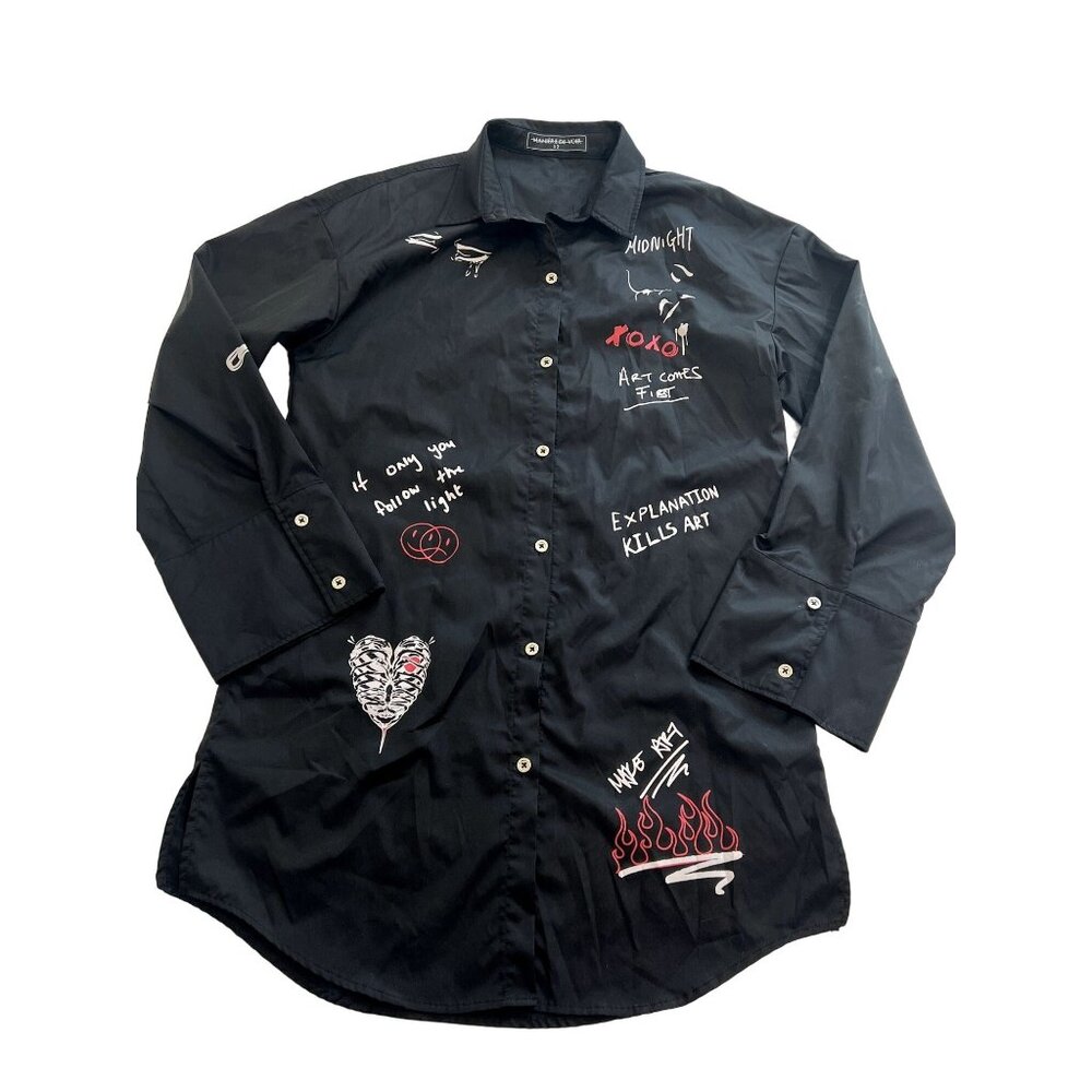 Maniere De Voir Black Graphic Mini Dress